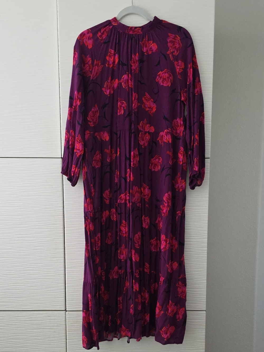 A New Day Purple Floral Long Sleeve Midi Dress with Pink Accents